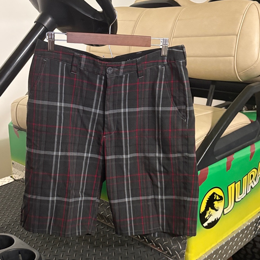 Travis Mathew Black and Red Plaid Men's Shorts